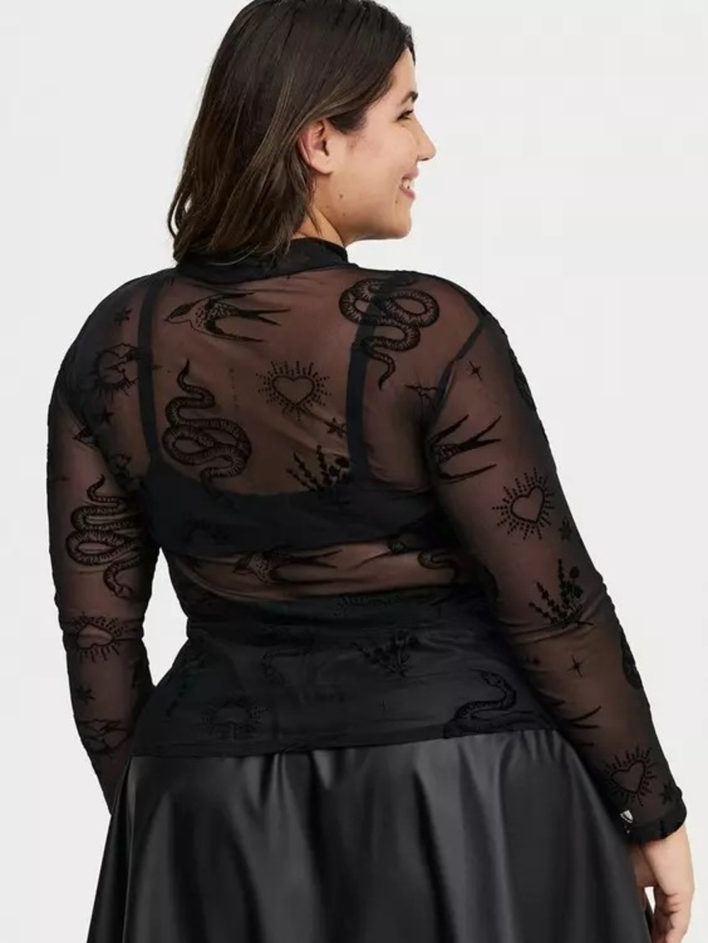 TORRID- Mesh Burnout Mock Neck Long Sleeve Top - Picture 6 of 7